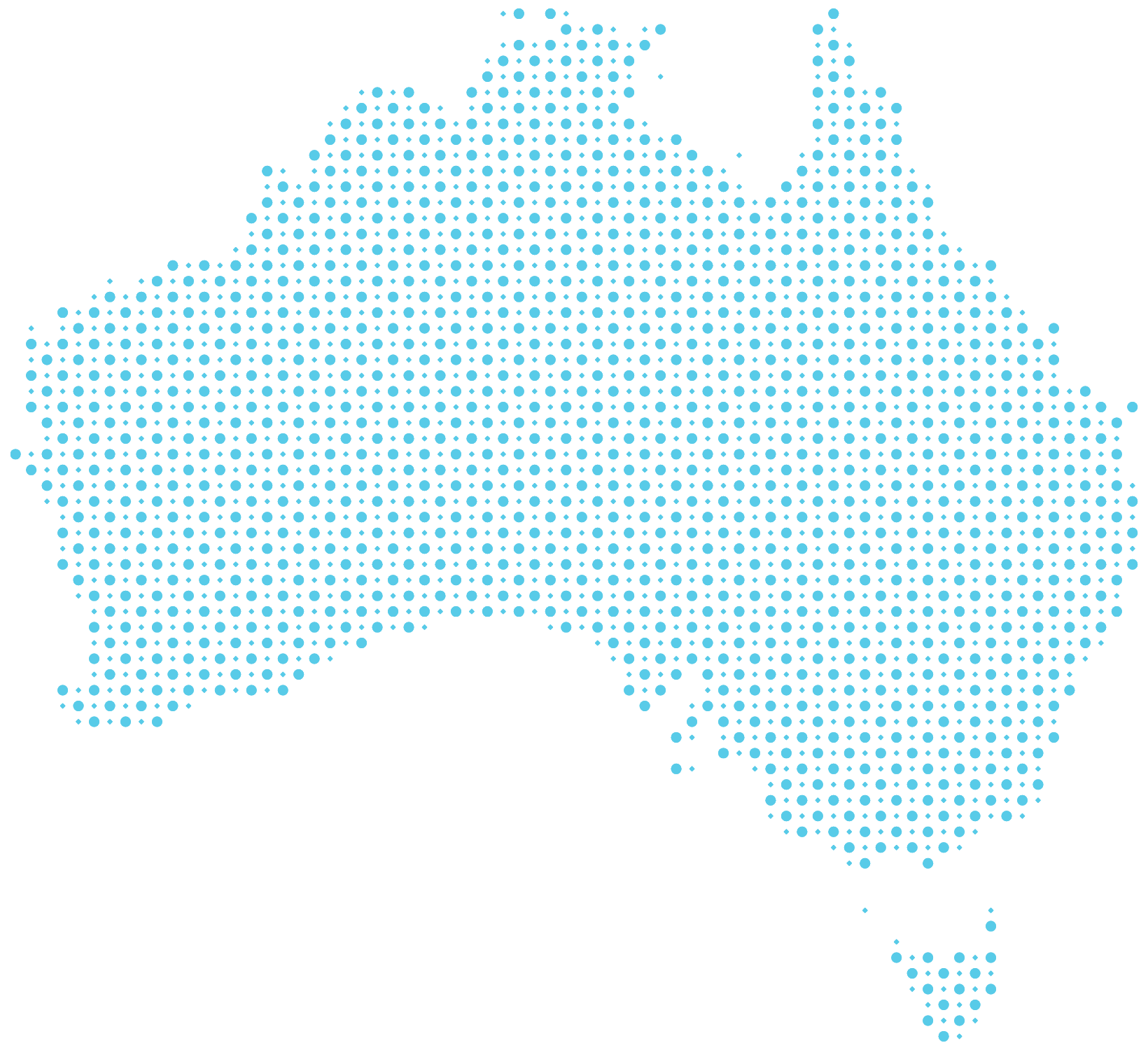 UNTMD Australia Map | UNTMD | Award-Winning Digital Marketing Agency in Australia Abstract blue dotted cloud silhouette on a black background, formed by evenly spaced circles of varying density